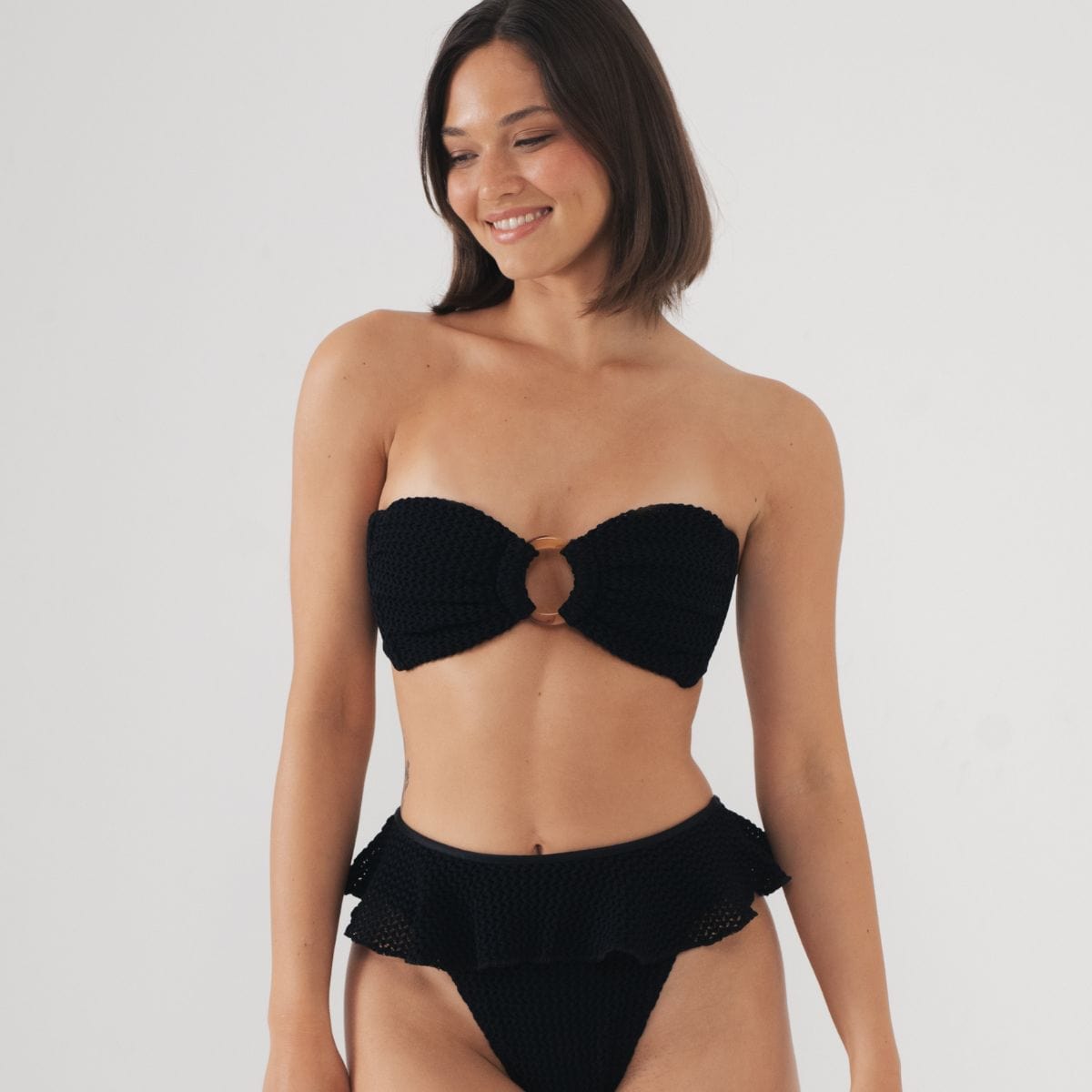 Black Crochet Tori Bandeau Bikini Top