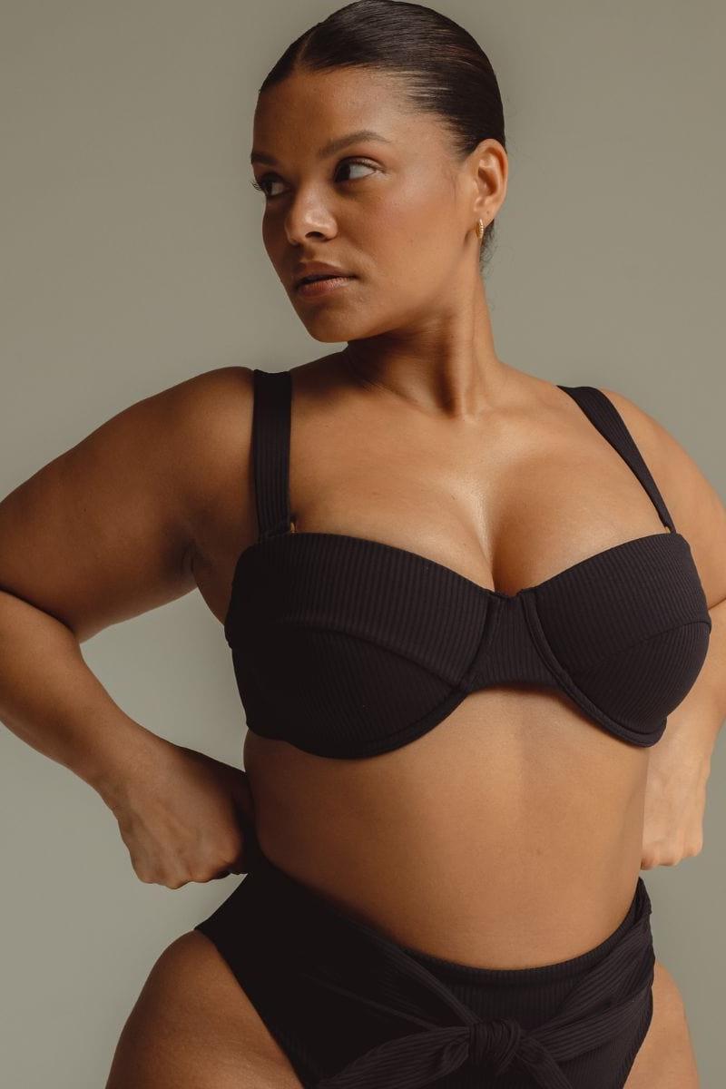 Black Rib Bustier Bikini Top