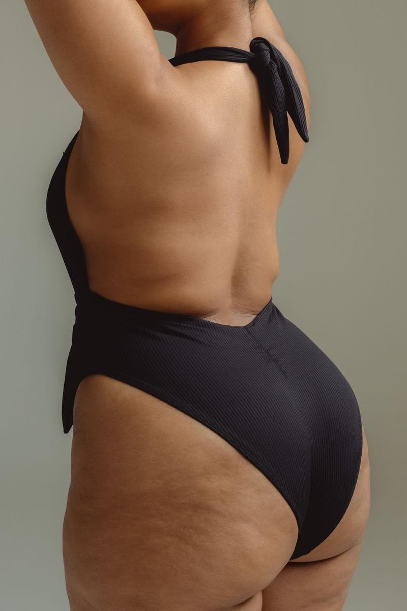 Black Rib Tropez Tie-Up One-Piece