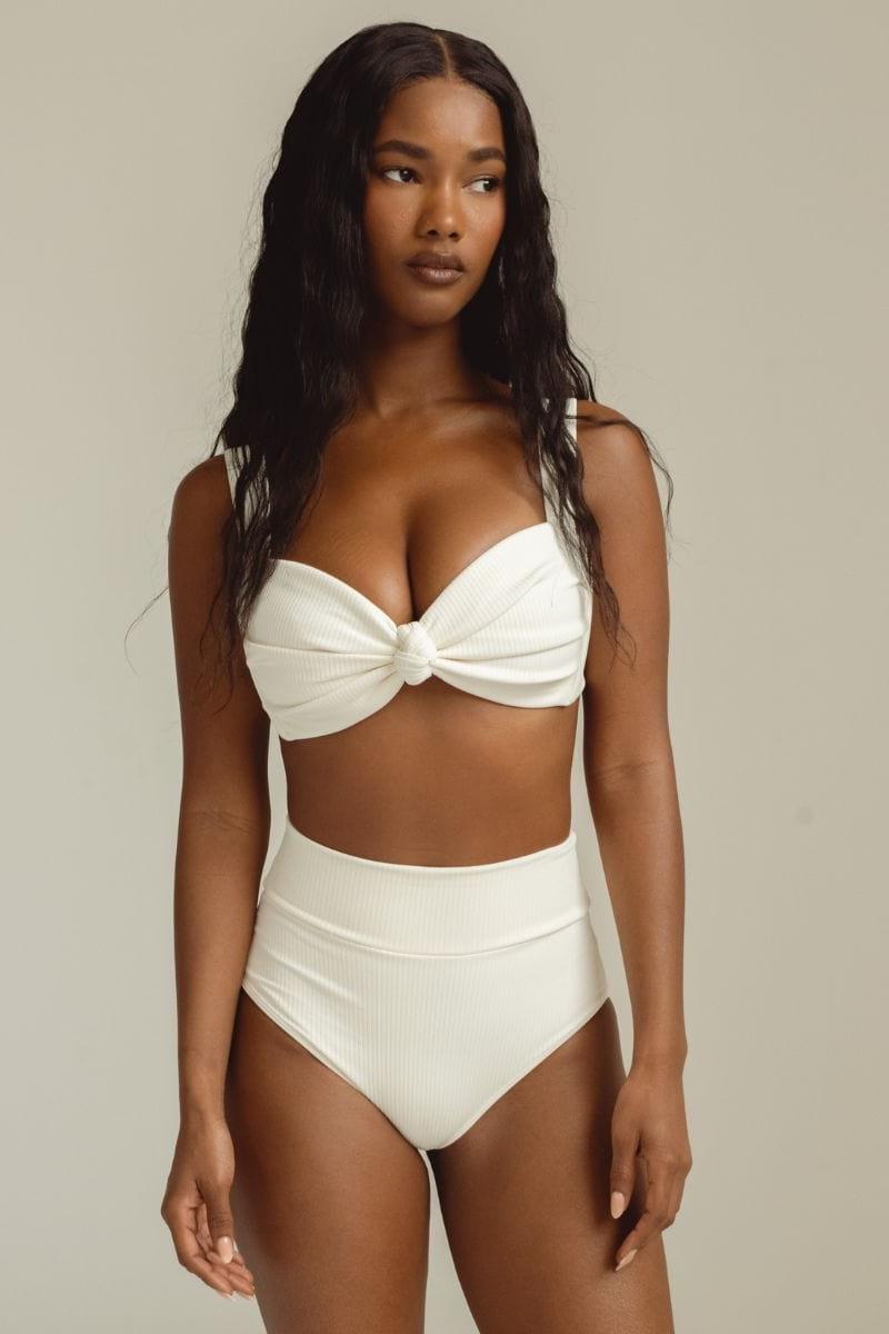 Cream Rib Added Coverage High Rise Bikini Bottom