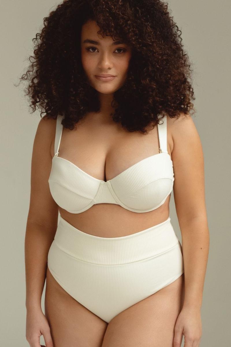 Cream Rib Added Coverage High Rise Bikini Bottom