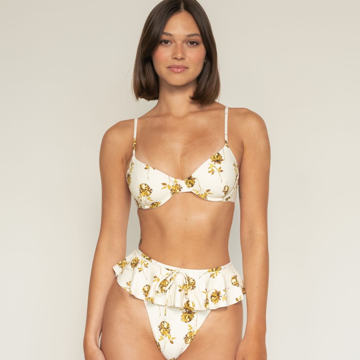 Gold Filigree Tamarindo Ruffle Bikini Bottom