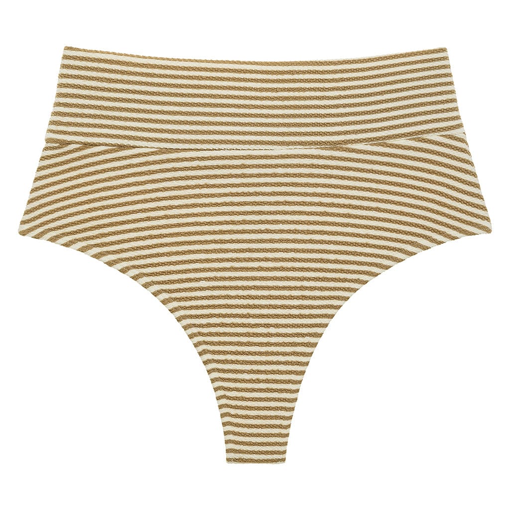 Neutral Stripe Added Coverage High Rise Bikini Bottom
