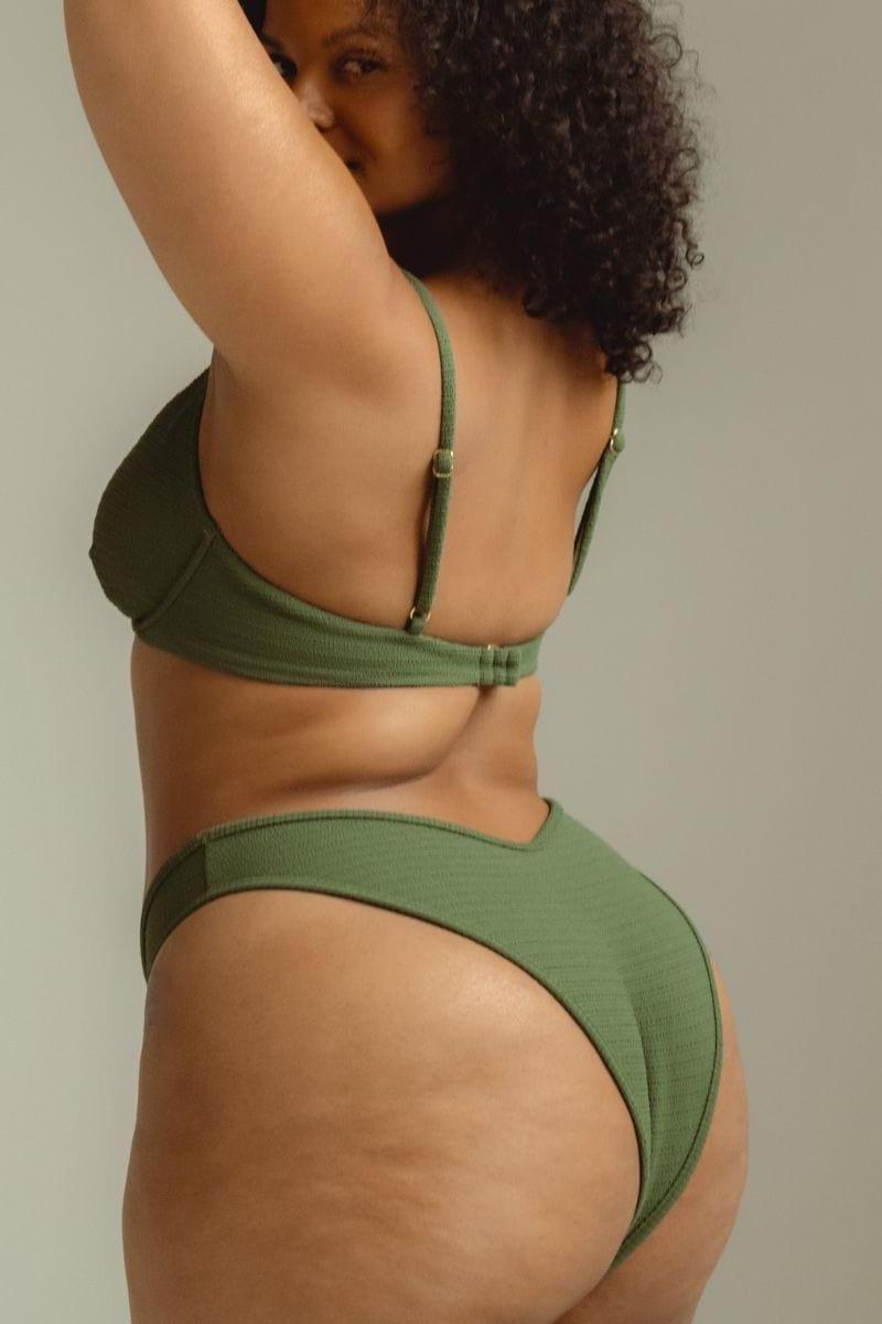 Olive Micro Scrunch Lulu (Zig-Zag Stitch) Bikini Bottom