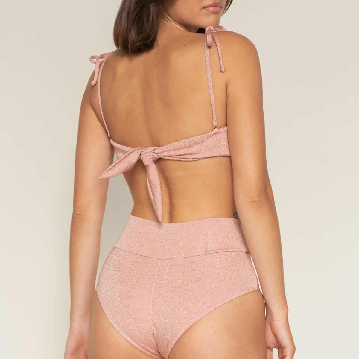 Prima Pink Sparkle Tori Ties Bandeau Bikini Top