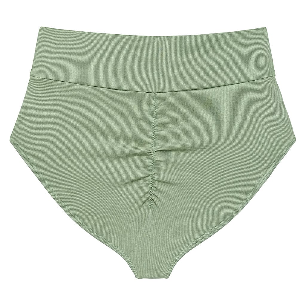 Sage Green Rib Full Coverage High Rise Bikini Bottom