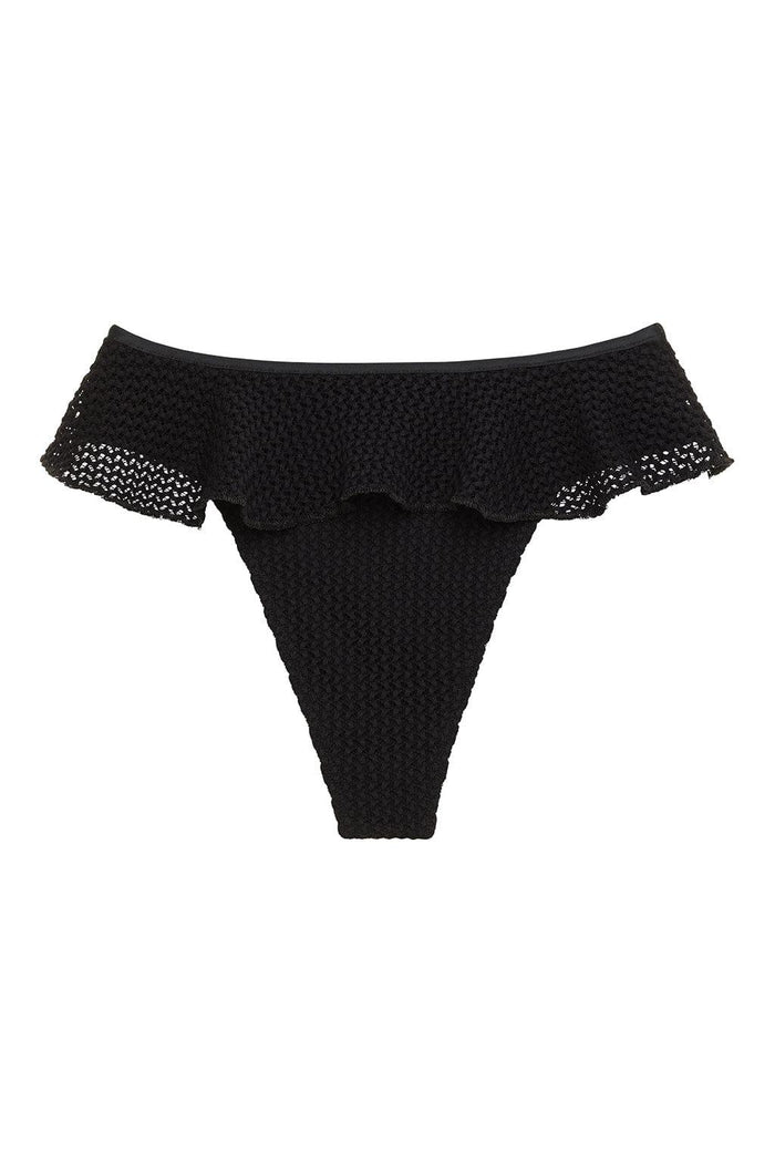 Black Pin Dot Jacquard Grommet Lace Up Bowknot Bikini Bottom