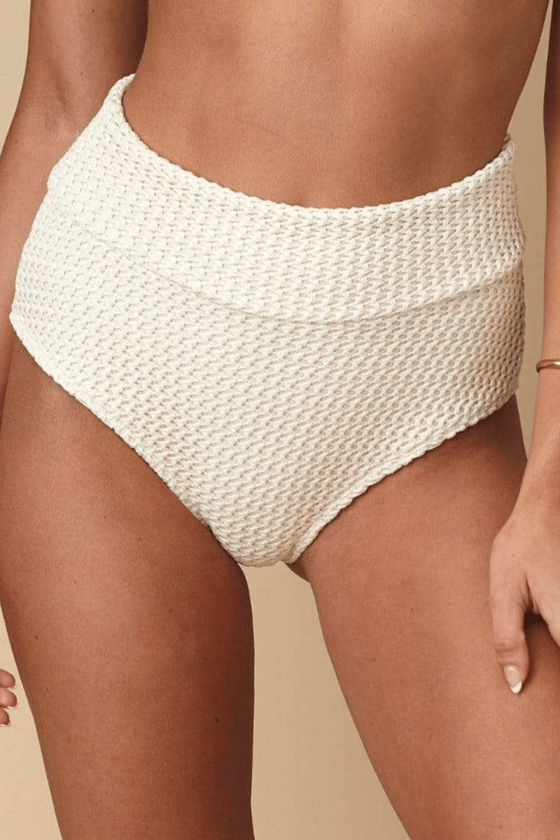 Bone Crochet Added Coverage High Rise Bikini Bottom
