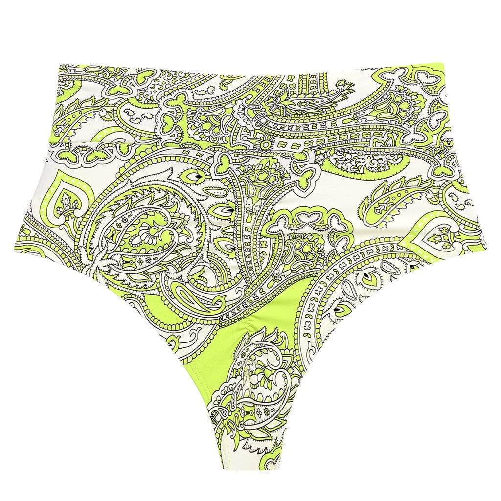 Chartreuse Paisley High Rise Bikini Bottom