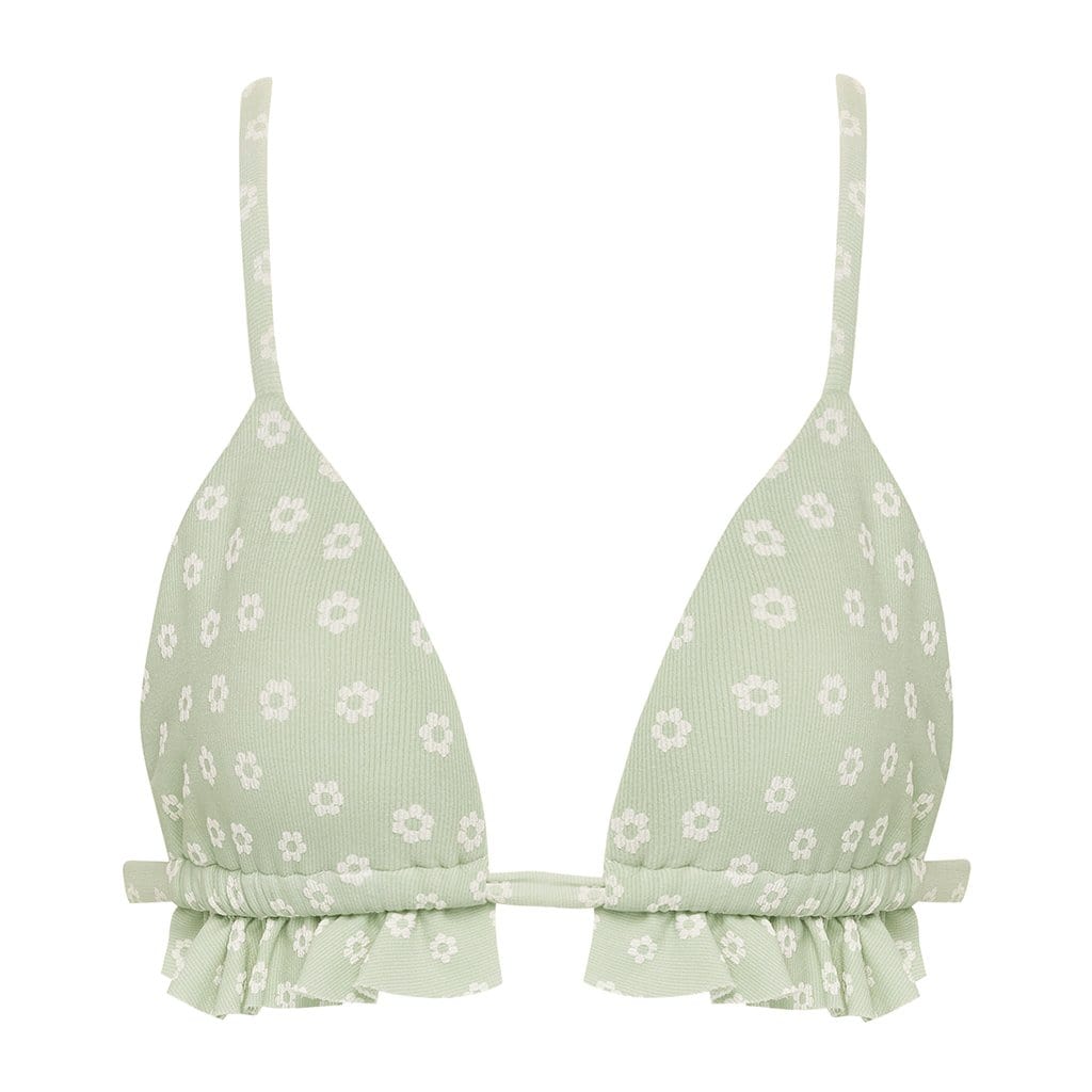 Jade Floral Ruffle Triangle Bikini Top