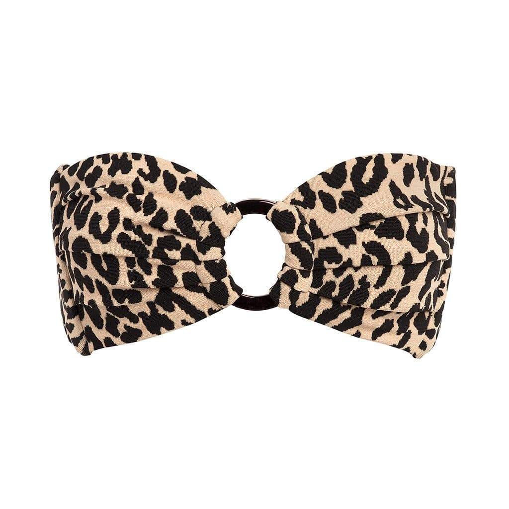 Leopard Texture Tori Ties Bandeau Bikini Top