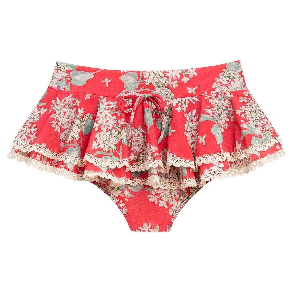 Vintage Floral Ruffle Hot Short Bikini Bottom (w/trim)
