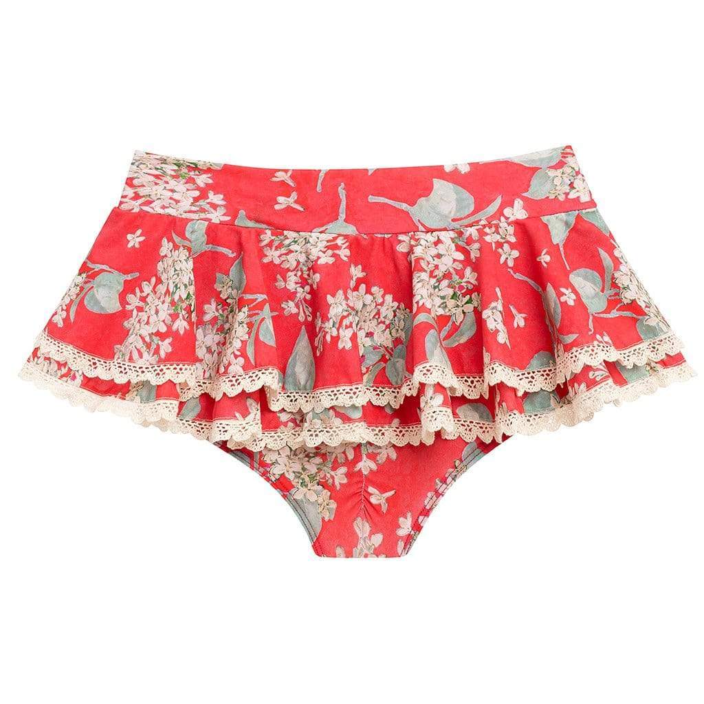 Vintage Floral Ruffle Hot Short Bikini Bottom (w/trim)