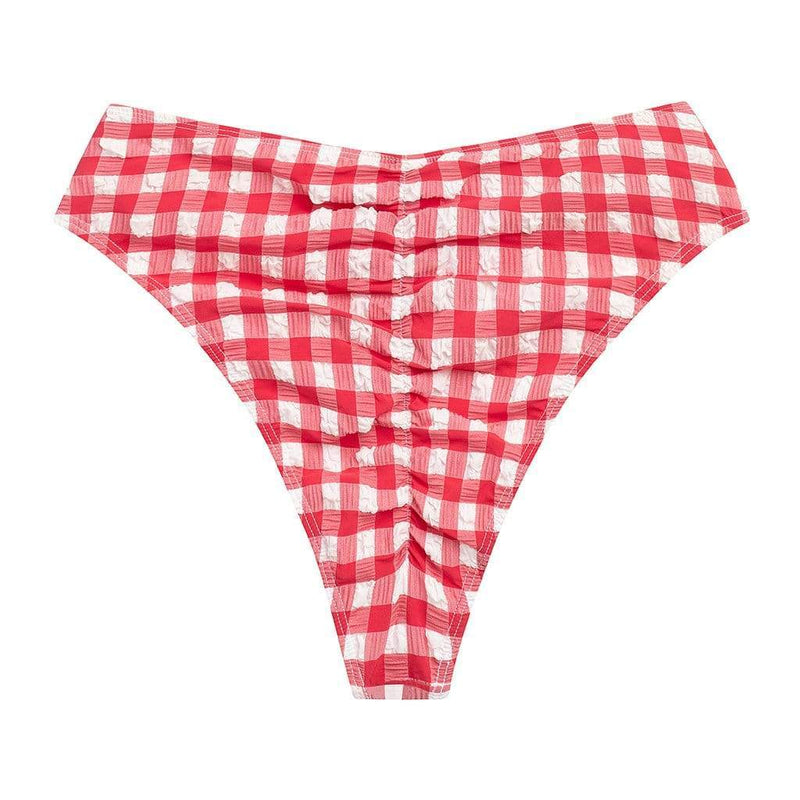 Red Gingham Paula Tie-Up Bikini Bottom | Montce Swim