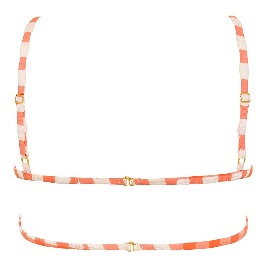 Shrimp Gingham Elany Tie-Up Bikini Top