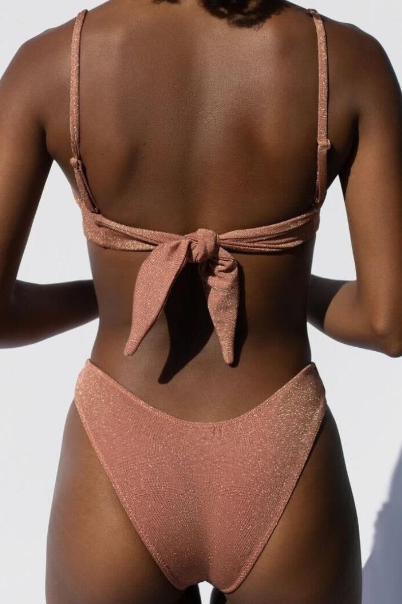 Mauve Sparkle Tori Ties Bandeau Bikini Top