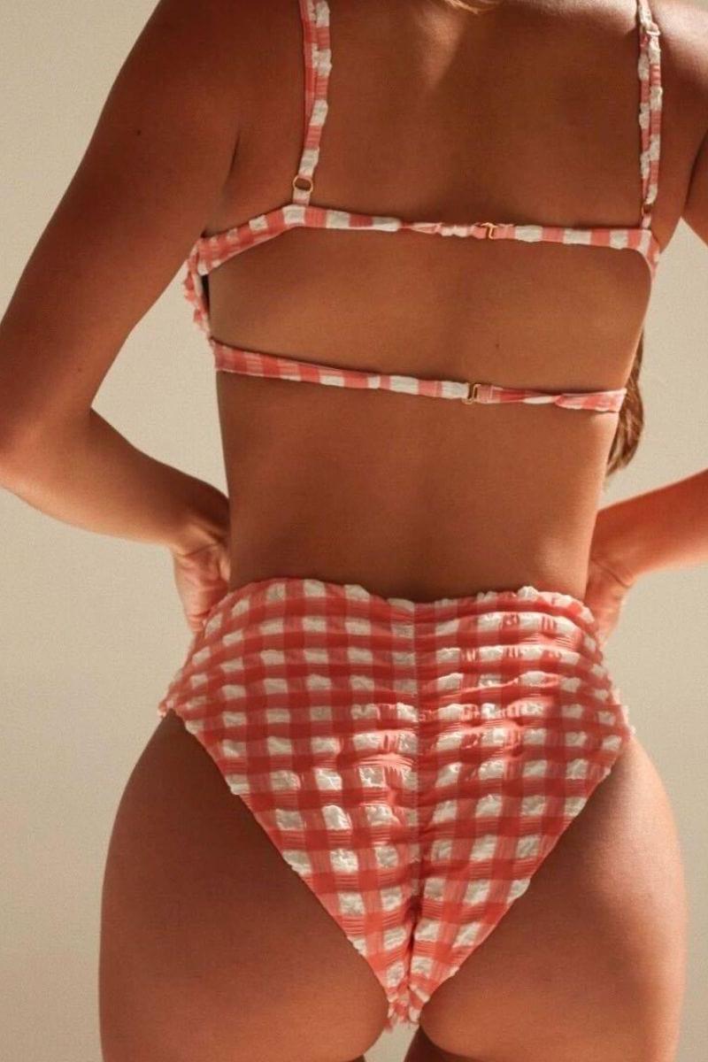 Shrimp Gingham Elany Bikini Top | Montce Swim